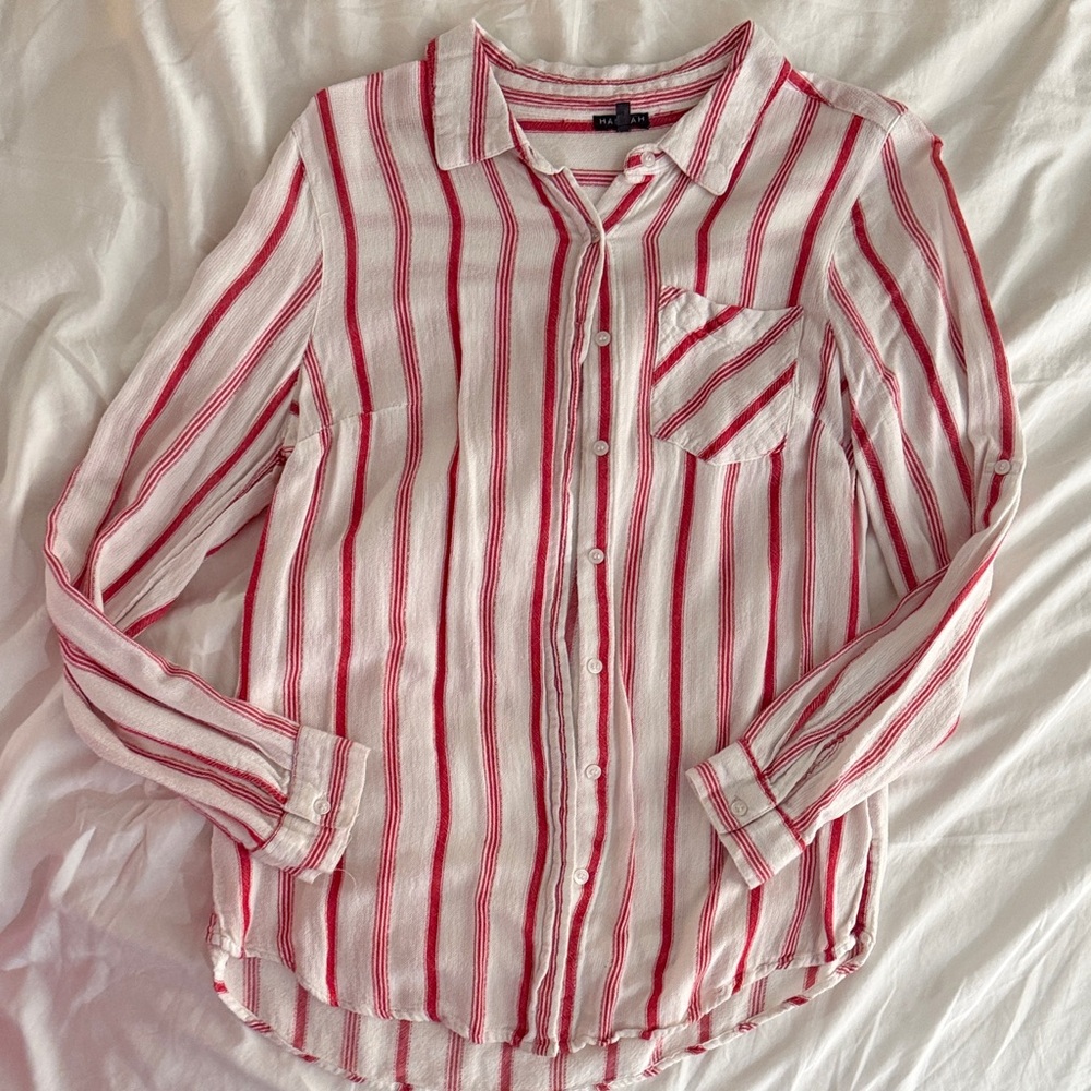 Hannah Red and White Striped Button-Down Shirt